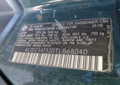 1996 BMW Z3 1.9 z USA, uszkodzony, nr VIN 4USCH7320TLB68040